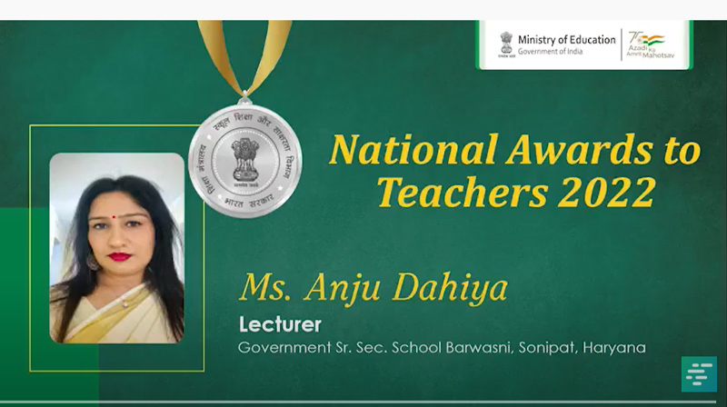 Ms. Anju Dahiya from Haryana on being honoured with prestigious #NAT2022! | Campusvarta
