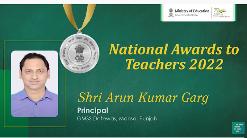 Shri Arun Kumar Gargfrom Punjab on being honoured with prestigious #NAT2022!