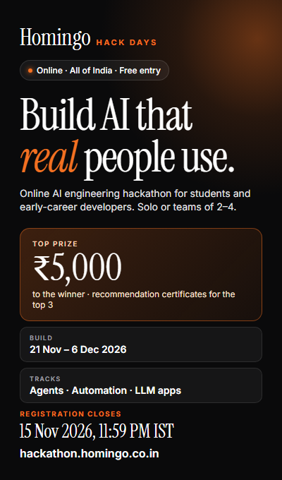 Homingo Hack Days: Online AI Engineering Hackathon (India) | Campusvarta